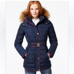 Tommy Hilfiger Faux Fur‎ Trim Belted Puffer Parka Coat
Size Petite XXL 2X